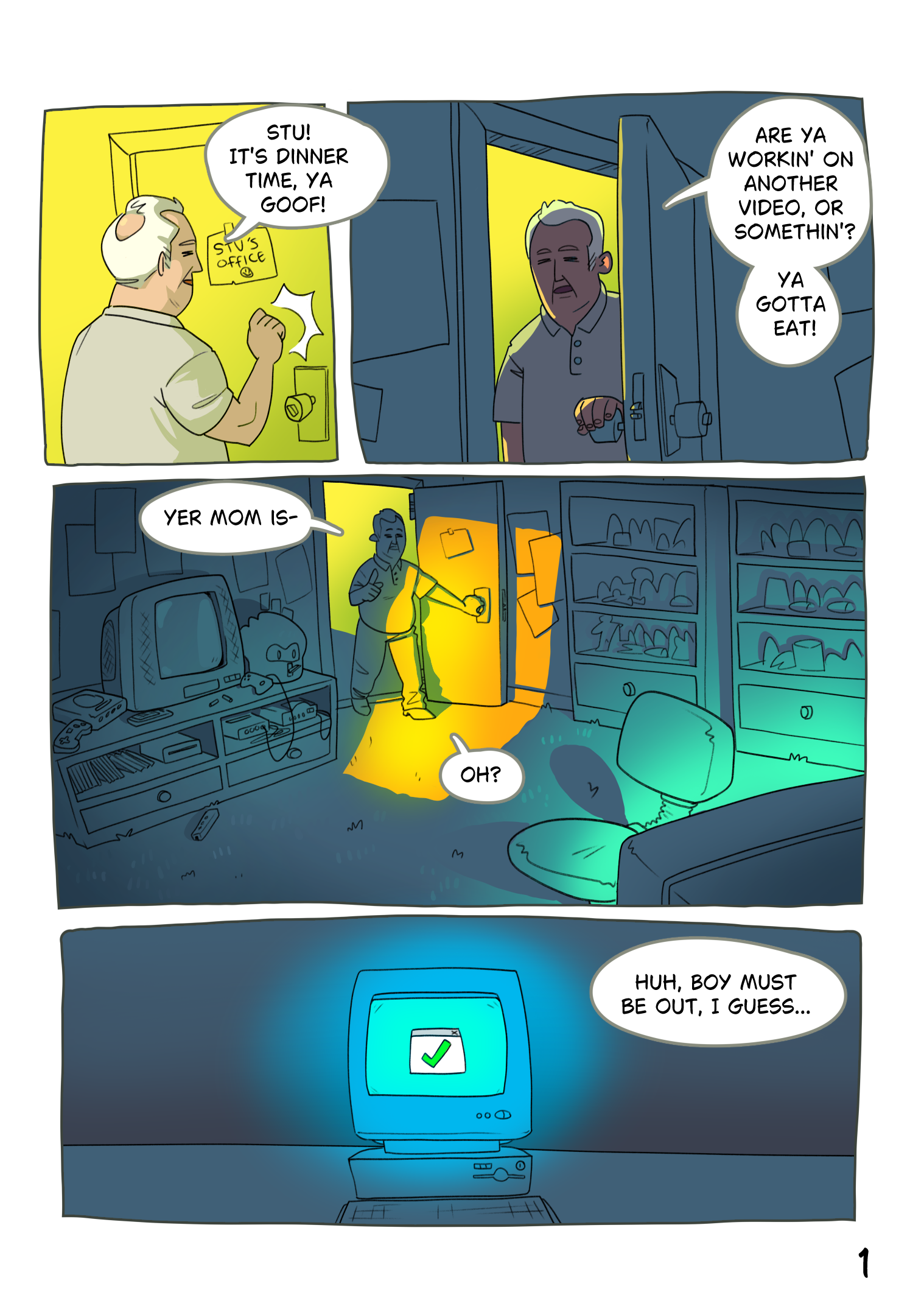 Cover image for The Chronicles of Stu comic issue 1. Stu-Pete is shown in a heroic pose, holding a futuristic weapon. Behind him is a chaotic scene with various characters and elements from the comic.